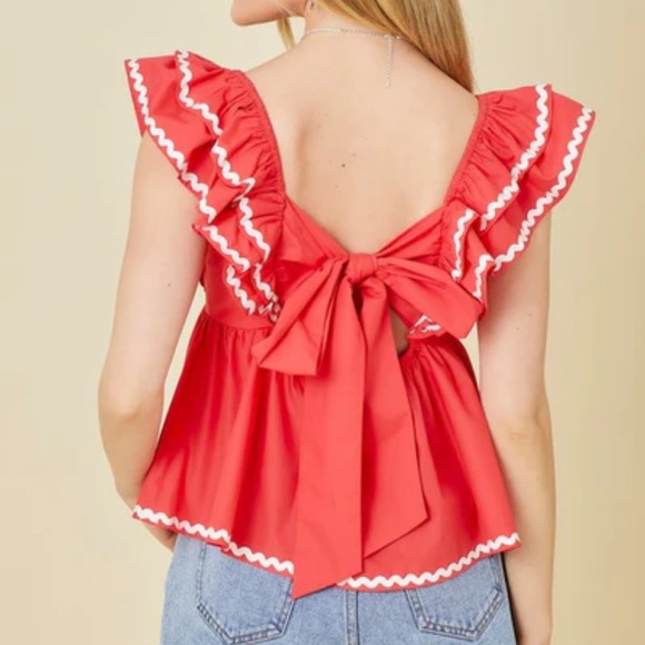 Red Ruffle Sleeve Top - Picture 2 of 4